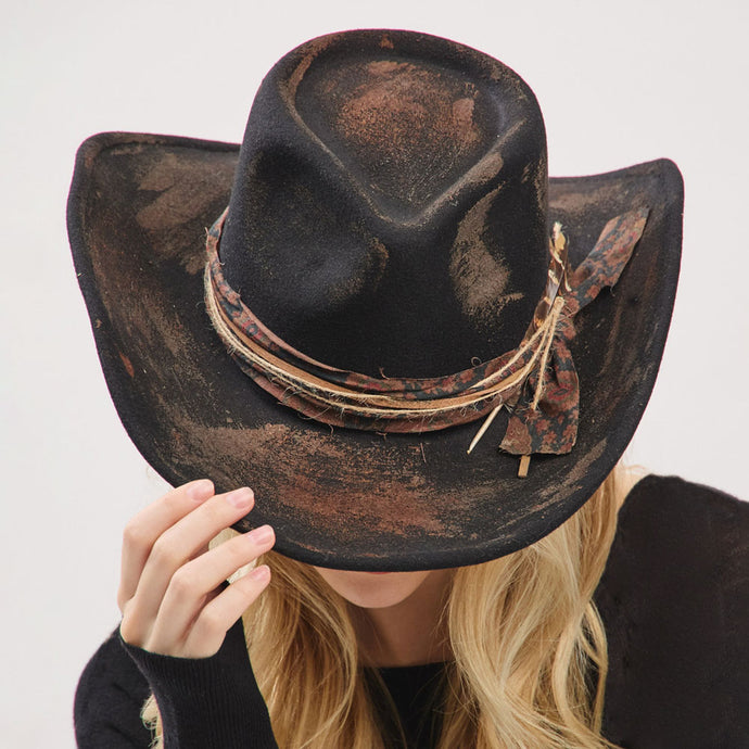Vintage Rustic Cowgirl Fedora Hat- Dark Brown