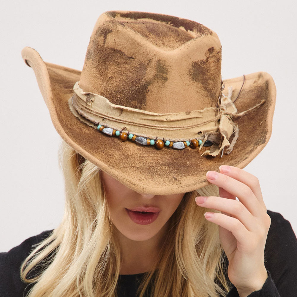 Vintage Rustic Cowgirl Fedora Hat- Beige