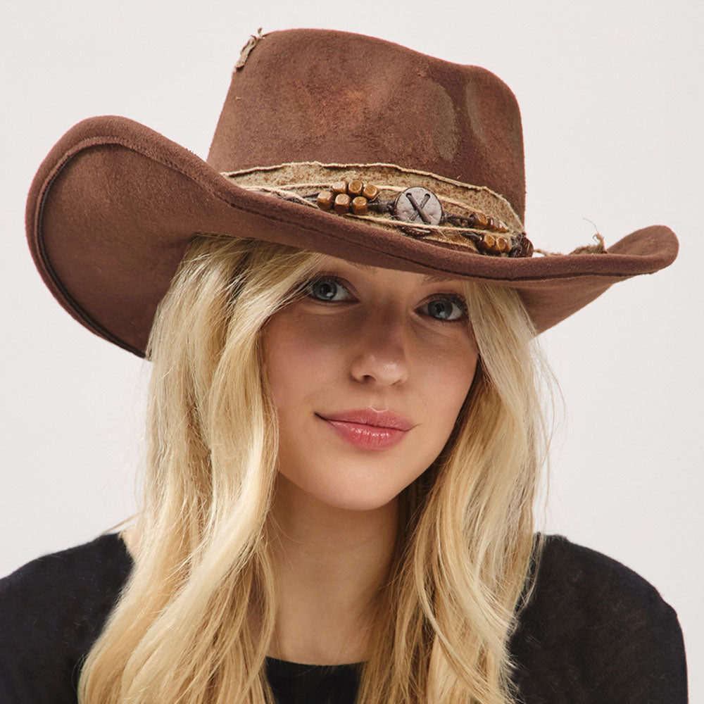 Vintage Rustic Cowgirl Fedora Hat- Lt Brown