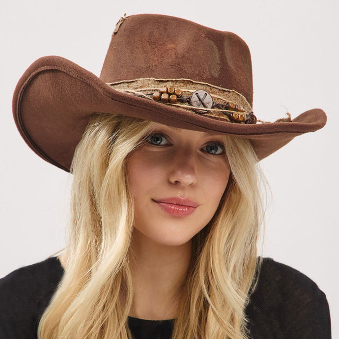 Vintage Rustic Cowgirl Fedora Hat- Lt Brown