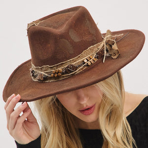 Vintage Rustic Cowgirl Fedora Hat- Lt Brown