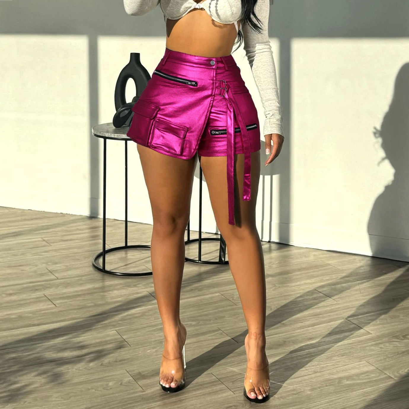 Metallic Skorts- Hot Pink