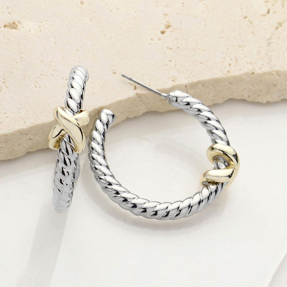 14K Gold Plated Two Tone Crisscross Earrings