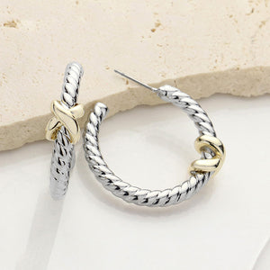 14K Gold Plated Two Tone Crisscross Earrings