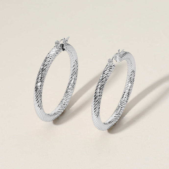 Twisted Metal Hoop Earrings - Silver