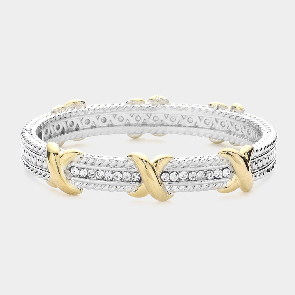 Two Tone Crisscross Bangle Bracelet