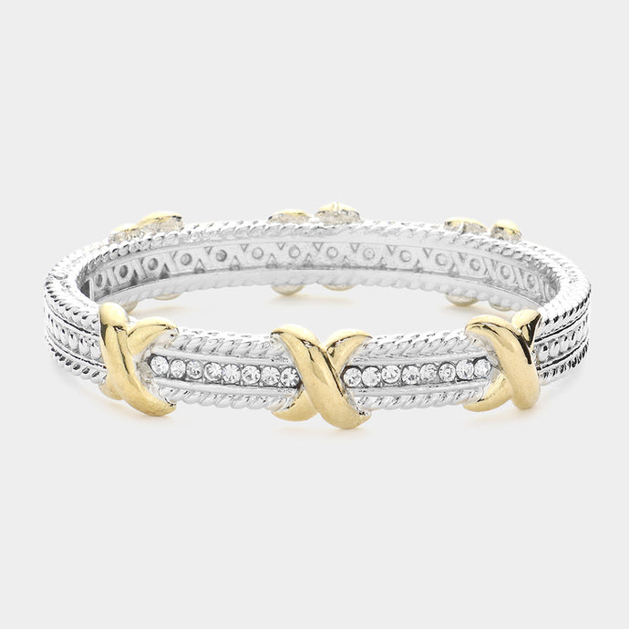 Two Tone Crisscross Bangle Bracelet