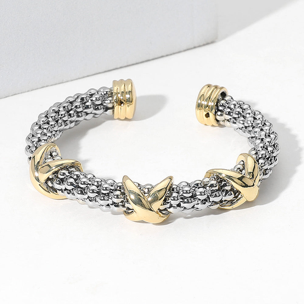 Triple Two Tone Criss Cross Bangle