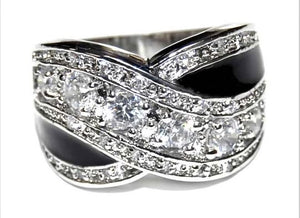 Wide Silver Clear Stone Ring