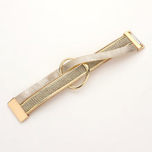 Load image into Gallery viewer, Leather Chain Wrap Open Metal Magnetic Bracelet- Gold