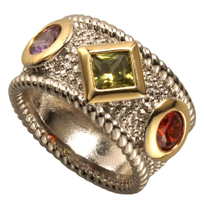 Silver Gold Ring Multi Color Stones