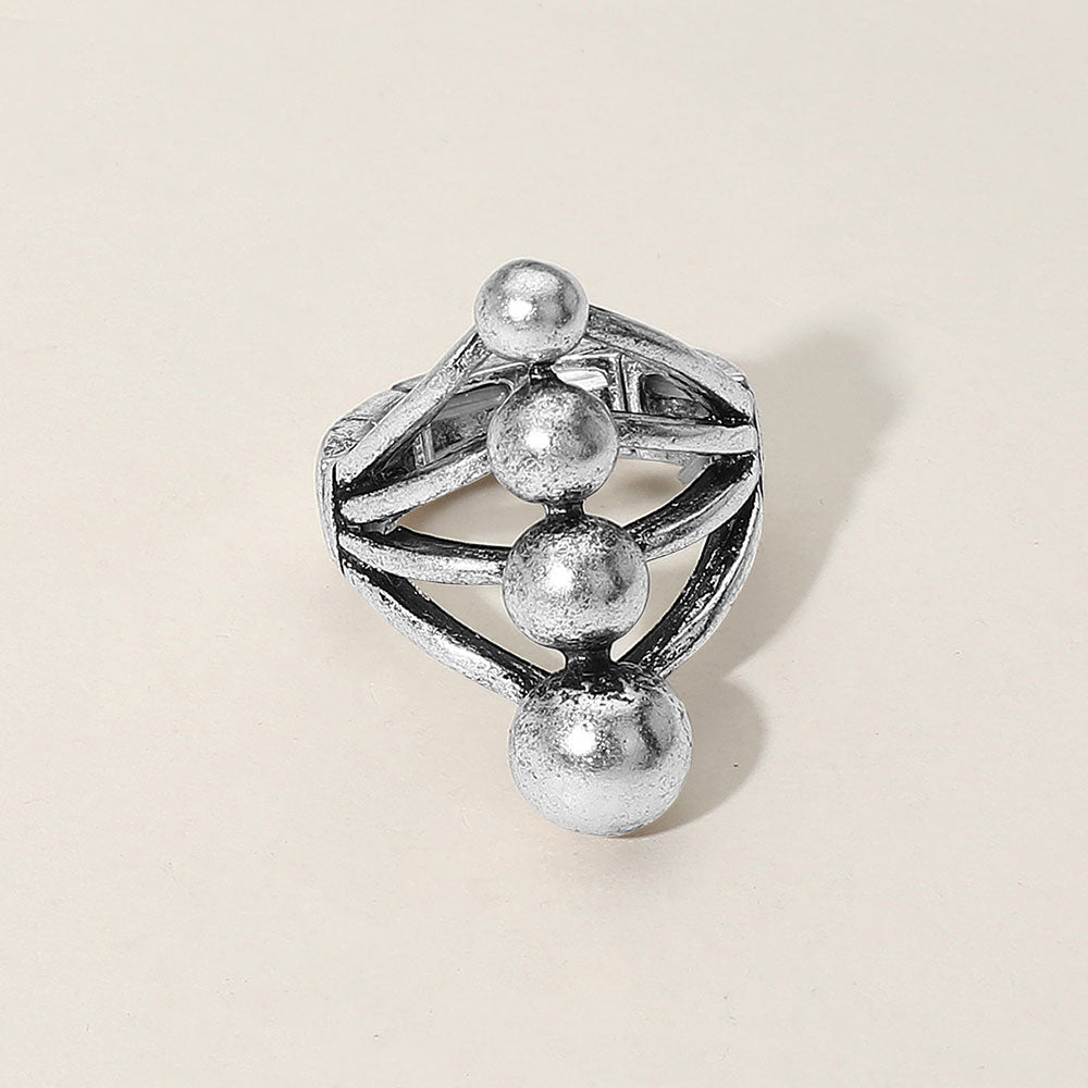 Modern Metal Geometric Sculpted Orb Stretch Ring