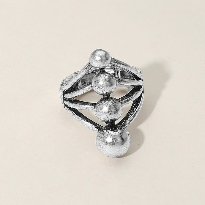 Modern Metal Geometric Sculpted Orb Stretch Ring