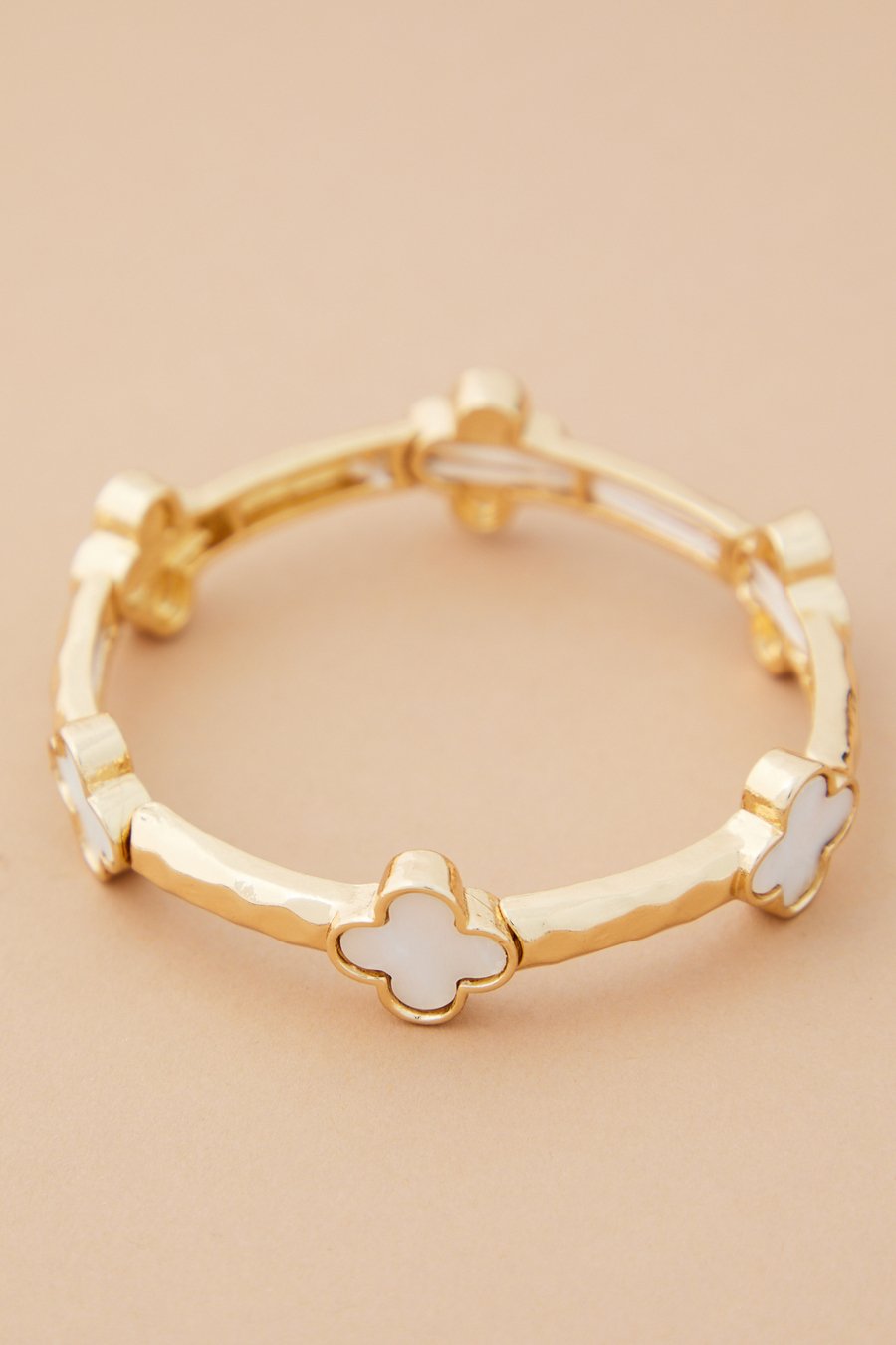 Quatrefoil Station Stretch Bracelet - White