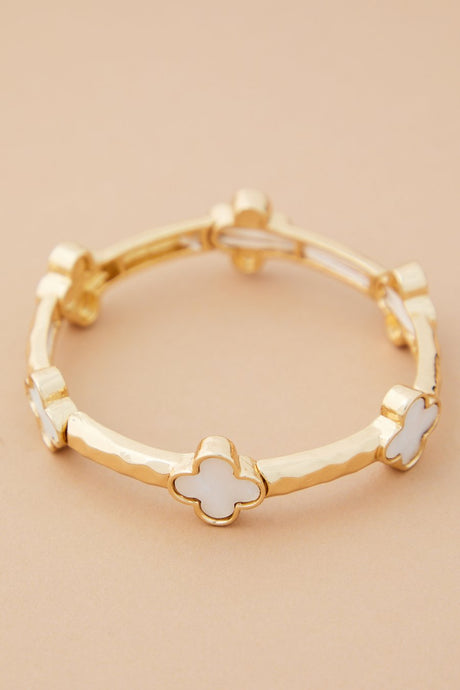 Quatrefoil Station Stretch Bracelet - White