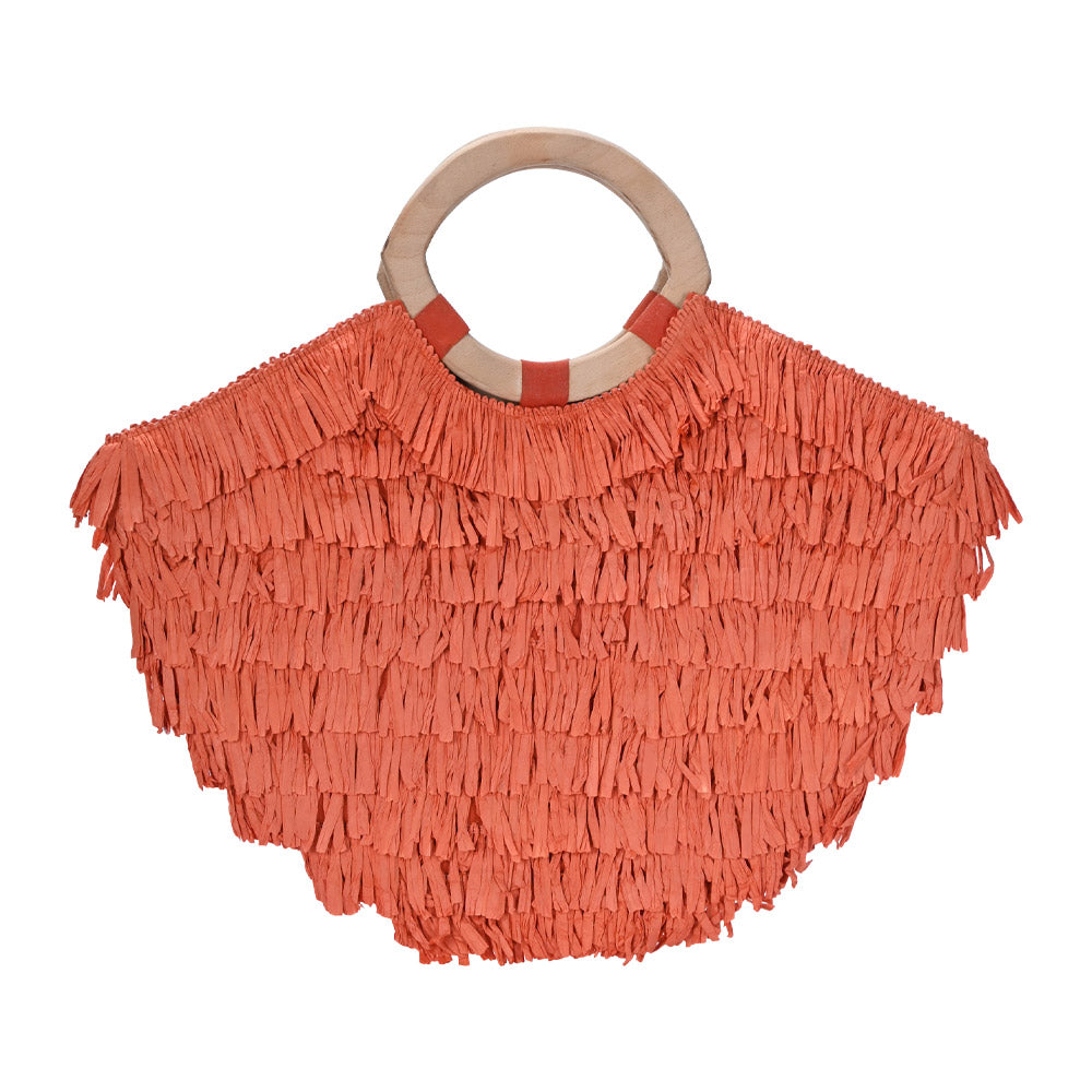 Raffia Fringe Tote Bag - Orange