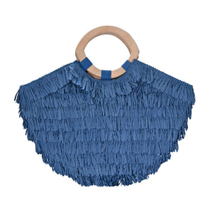 Raffia Fringe Tote Bag - Blue