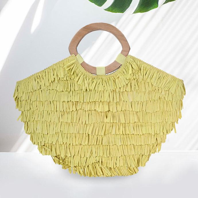 Raffia Fringe Tote Bag - Yellow