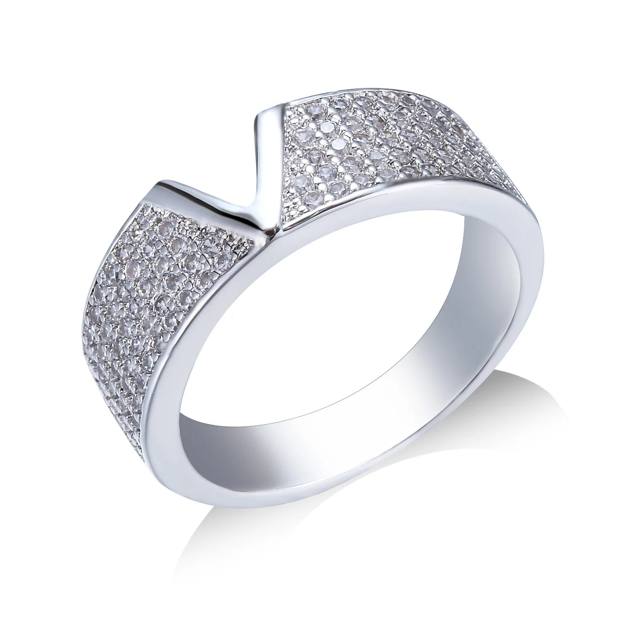 Silver V Clear Color Stone Ring