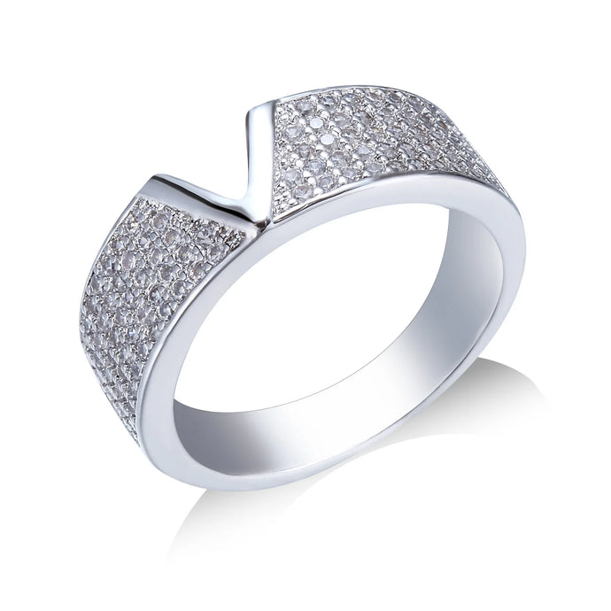 Silver V Clear Color Stone Ring