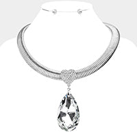 Heart Teardrop Necklace Set - Diamond Crystal