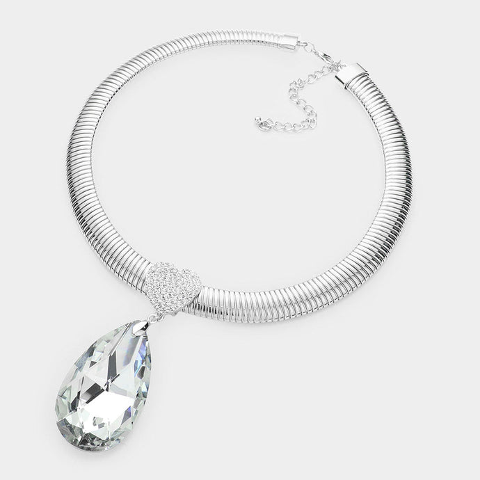 Heart Teardrop Necklace Set - Diamond Crystal