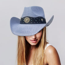 Load image into Gallery viewer, A Western Leather Straw Cowboy Hat - Denim