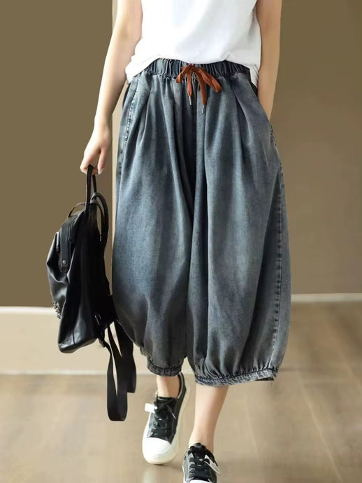 Baggy Drawstrings Pants- Blue