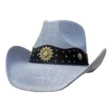 Load image into Gallery viewer, A Western Leather Straw Cowboy Hat - Denim