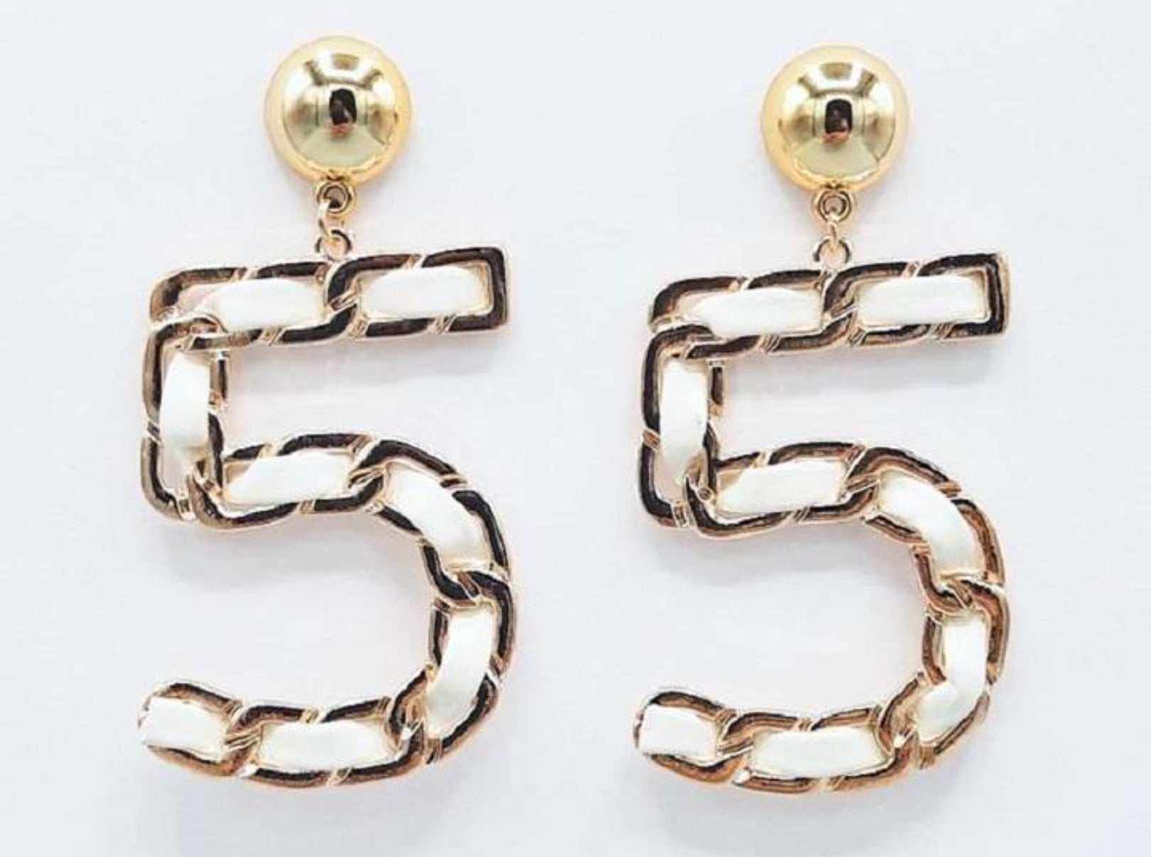 Number 5 Leather Earrings - Cream