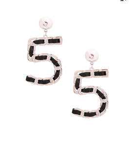 Number 5 Leather Earrings - Black