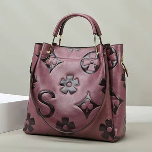 Floral Embossed Handbag - Plum