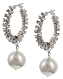 Pearl Charm Rhinestone Hoop Earrings