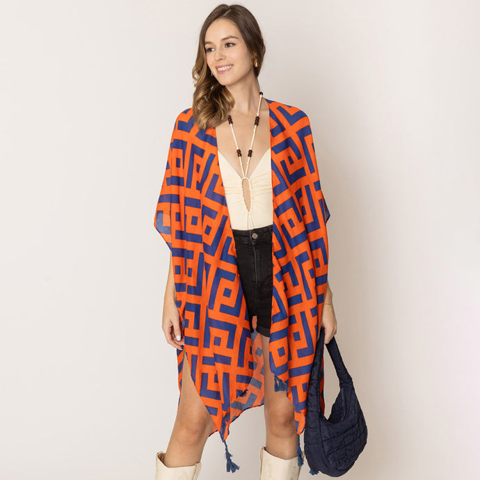 Jazzy Kimono - Orange/Blue