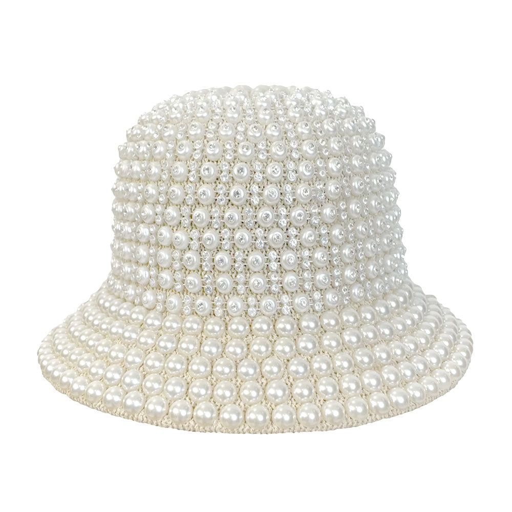 Pearl Rhinestone Embellished Bucket Hat