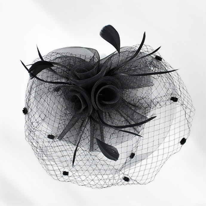 Flower Mesh Headband Veil - Black