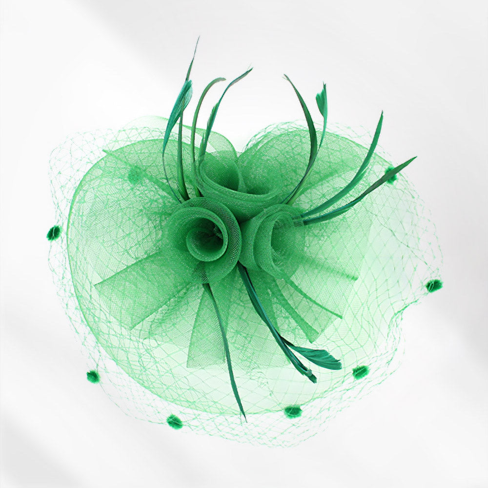 Flower Mesh Headband Veil - Green