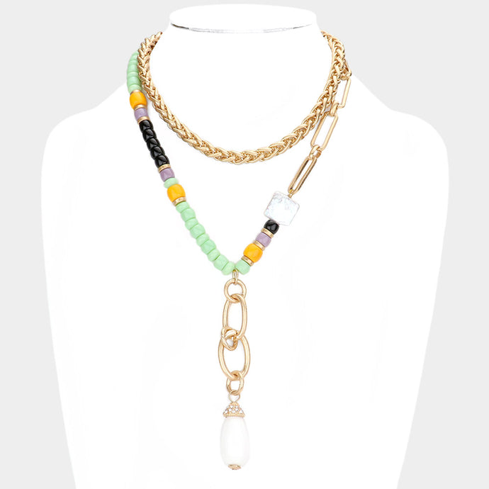 Teardrop Beaded Double Layered Necklace