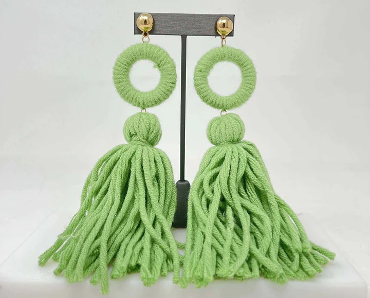 Light Tassel Earrings- Green