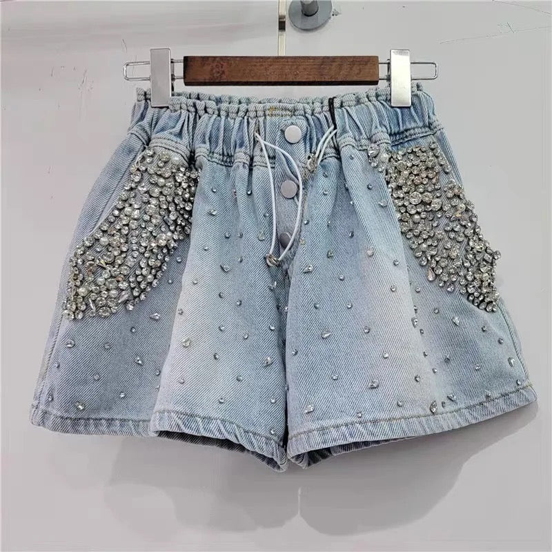 High Waist Blingy Denim Shorts