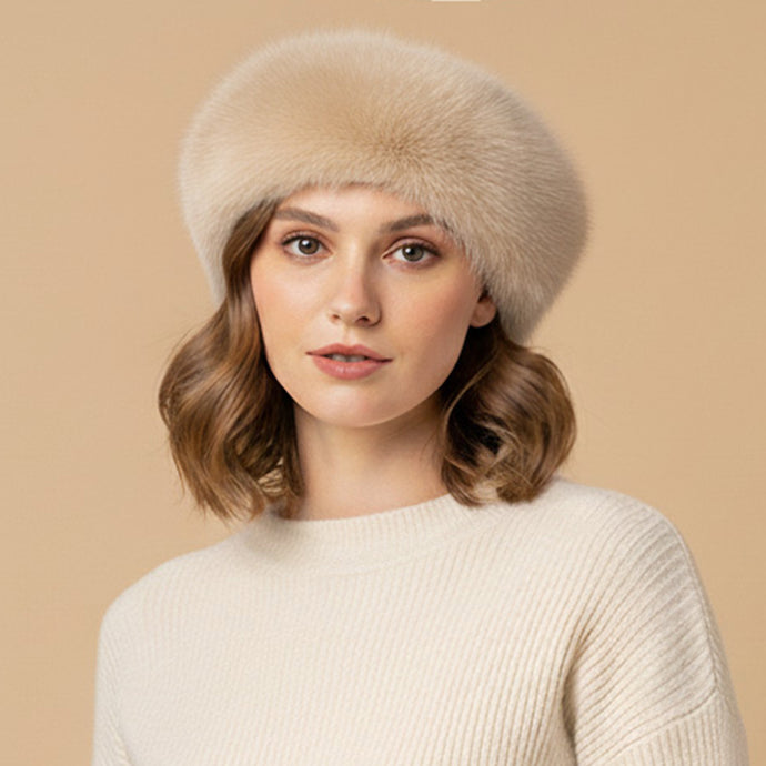 Faux Fur Beret- Beige