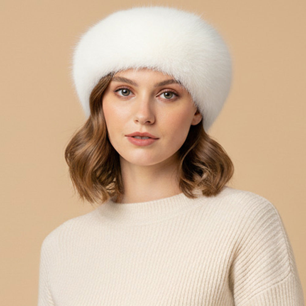 Faux Fur Beret- White