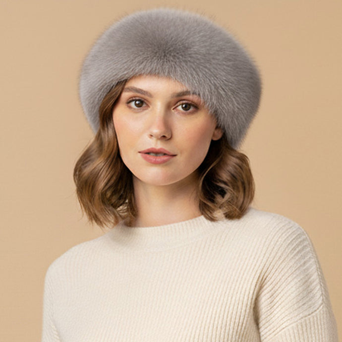 Faux Fur Beret- Gray