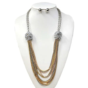 Gold & Silver Dangling Chains Necklace Set