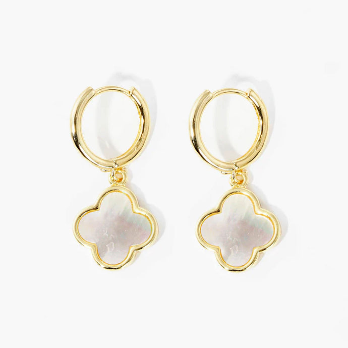 Gold White Quatrefoil Earrings