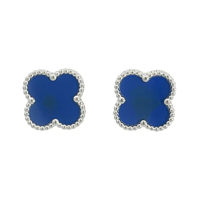 Silver Blue Quatrefoil Earrings