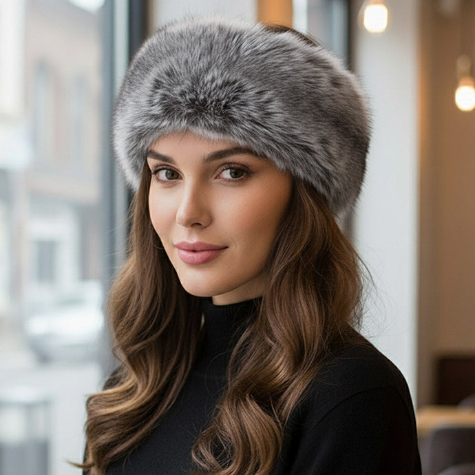 Faux Fur Headband - Light Gray