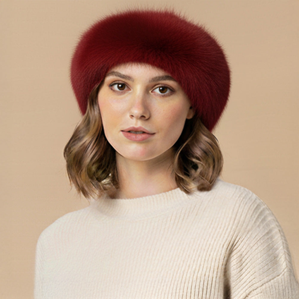 Faux Fur Beret- Burgundy