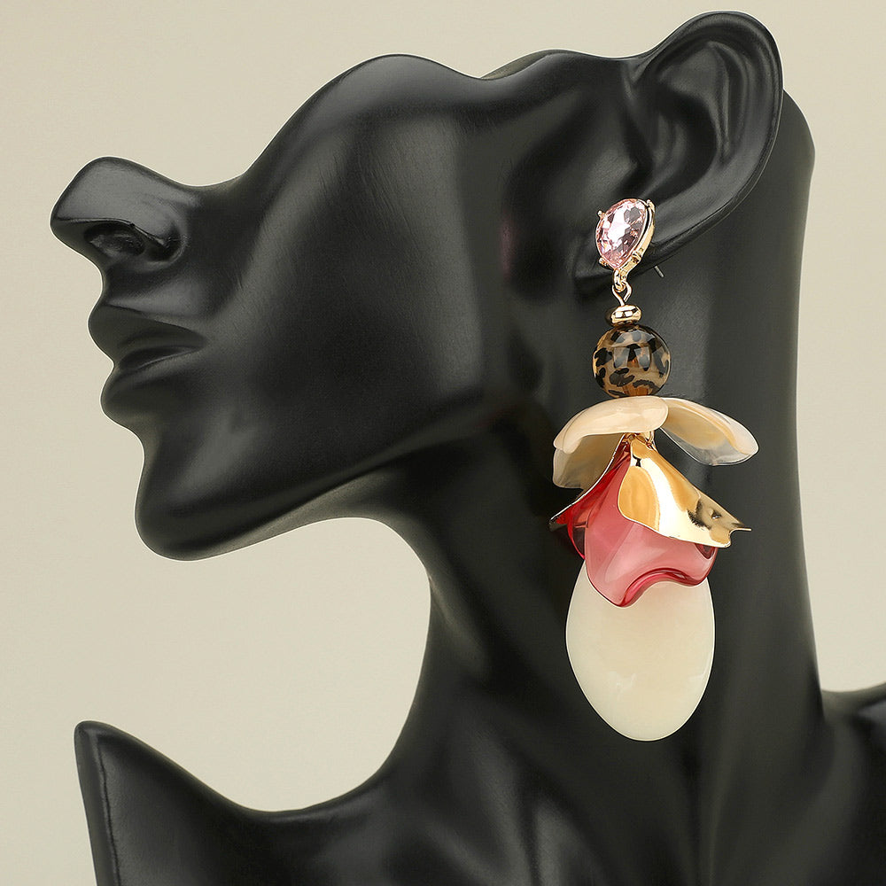Bold Oversized Resin Floral Petal Drop Statement Earrings