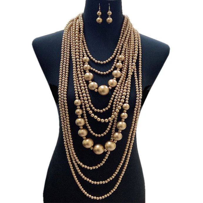 Multi Strand Pearl Necklace Set- G